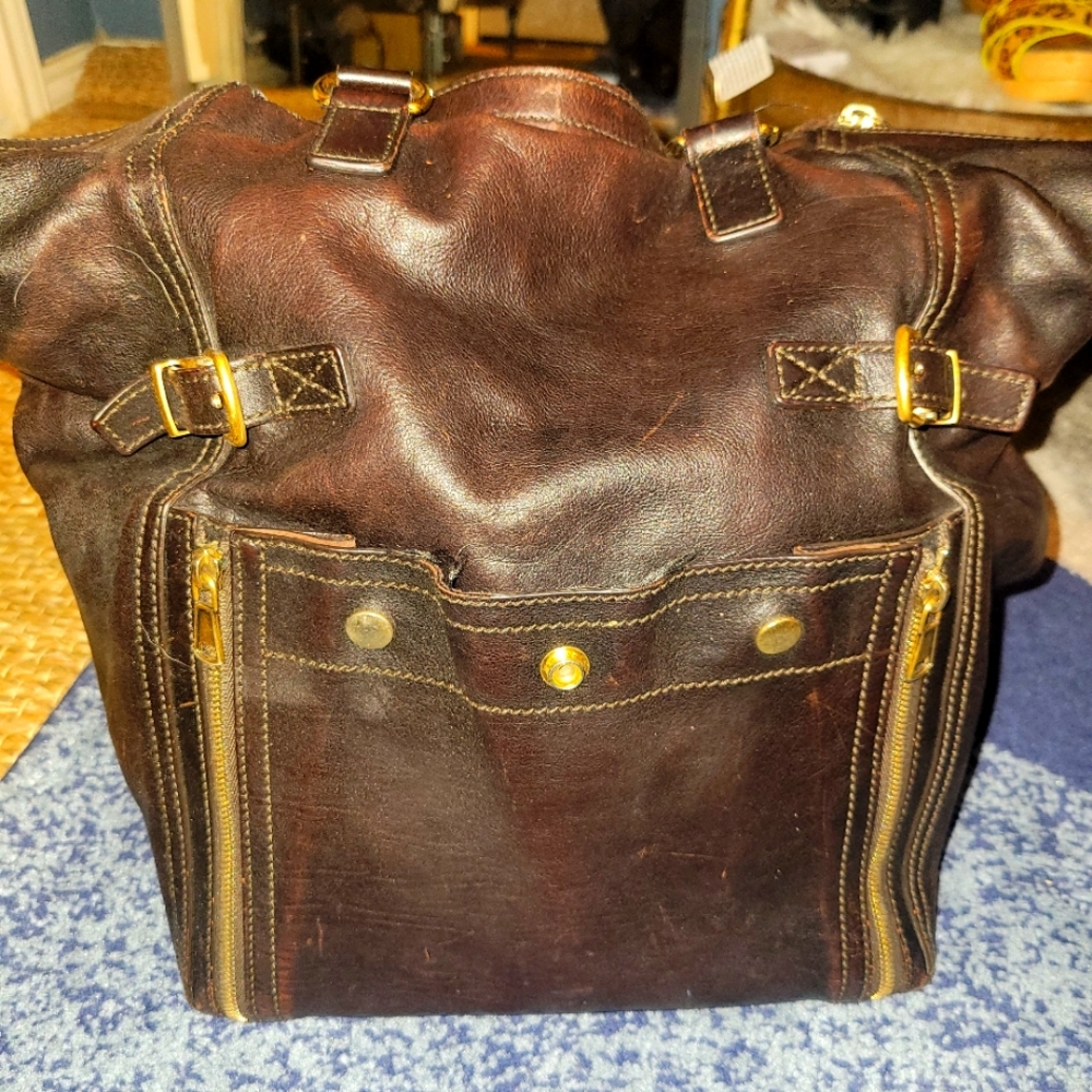 YSL Downtown Dark Brown calfskin tote